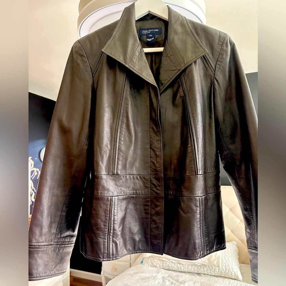 JONES NEW YORK BROWN LEATHER JACKET